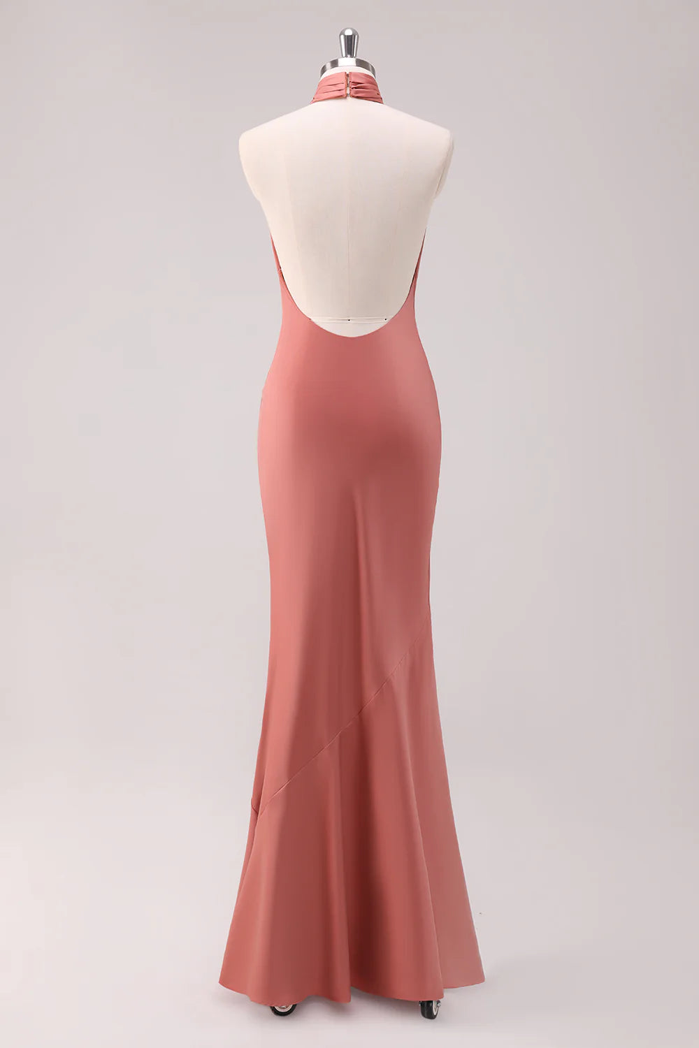 Black Mermaid Halter Open Back Floor Length Satin Bridesmaid Dress