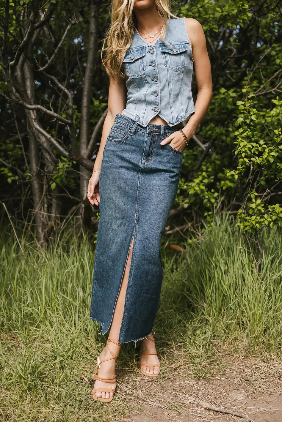 Paydrie Denim Maxi Skirt FINAL SALE