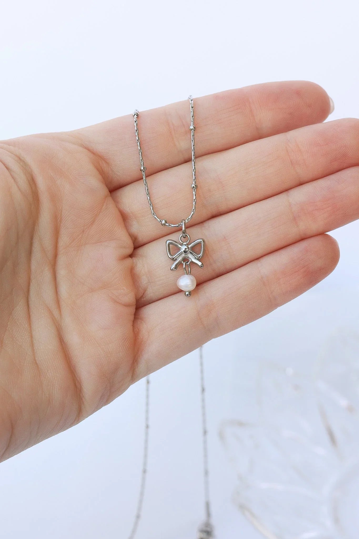 Jane Bow Pearl Necklace