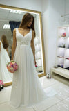 Greek Empire Strapped V Neck Empire Chiffon Weddig Dress