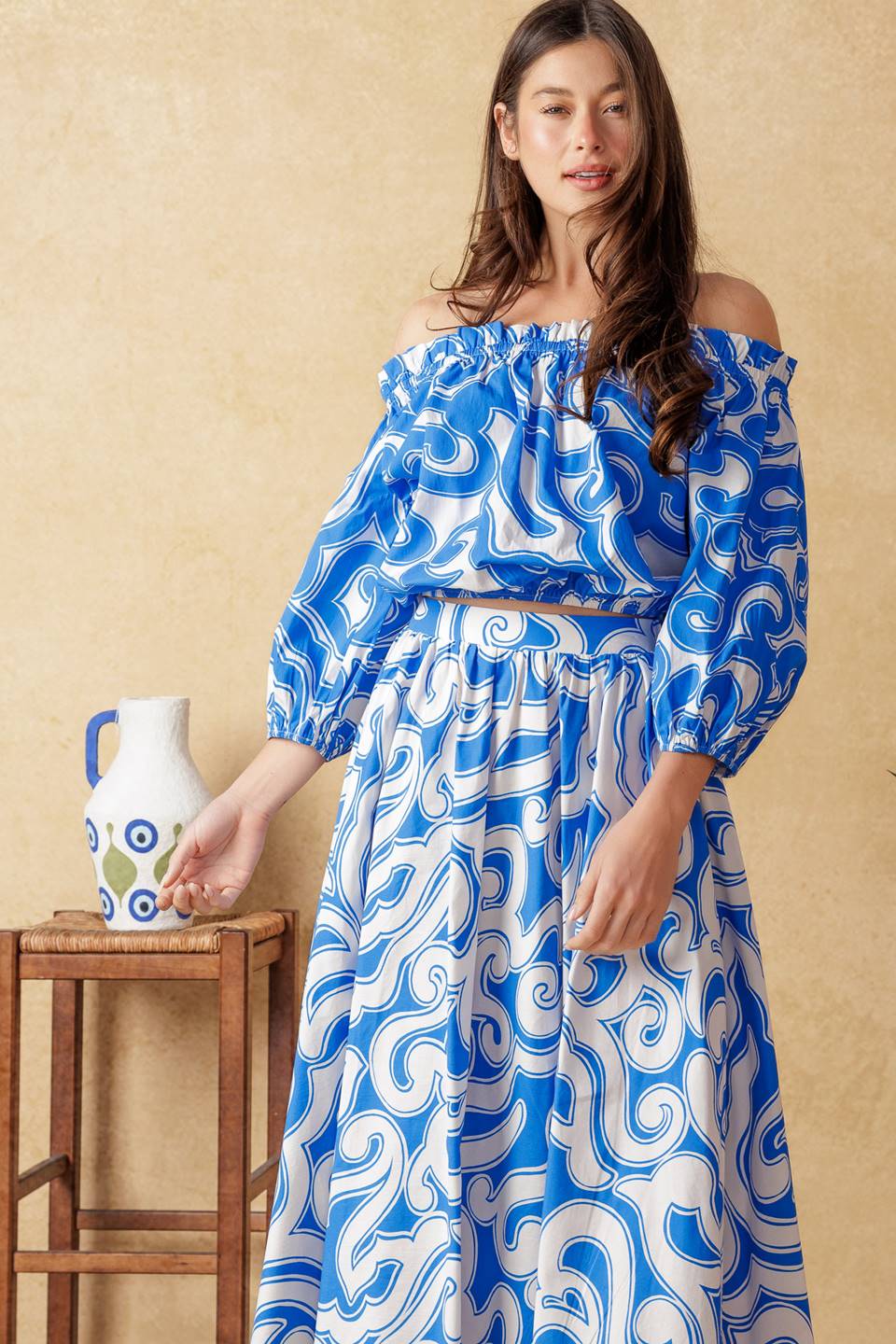 BEACH DAY TOP SKIRT SET BLUE WHITE