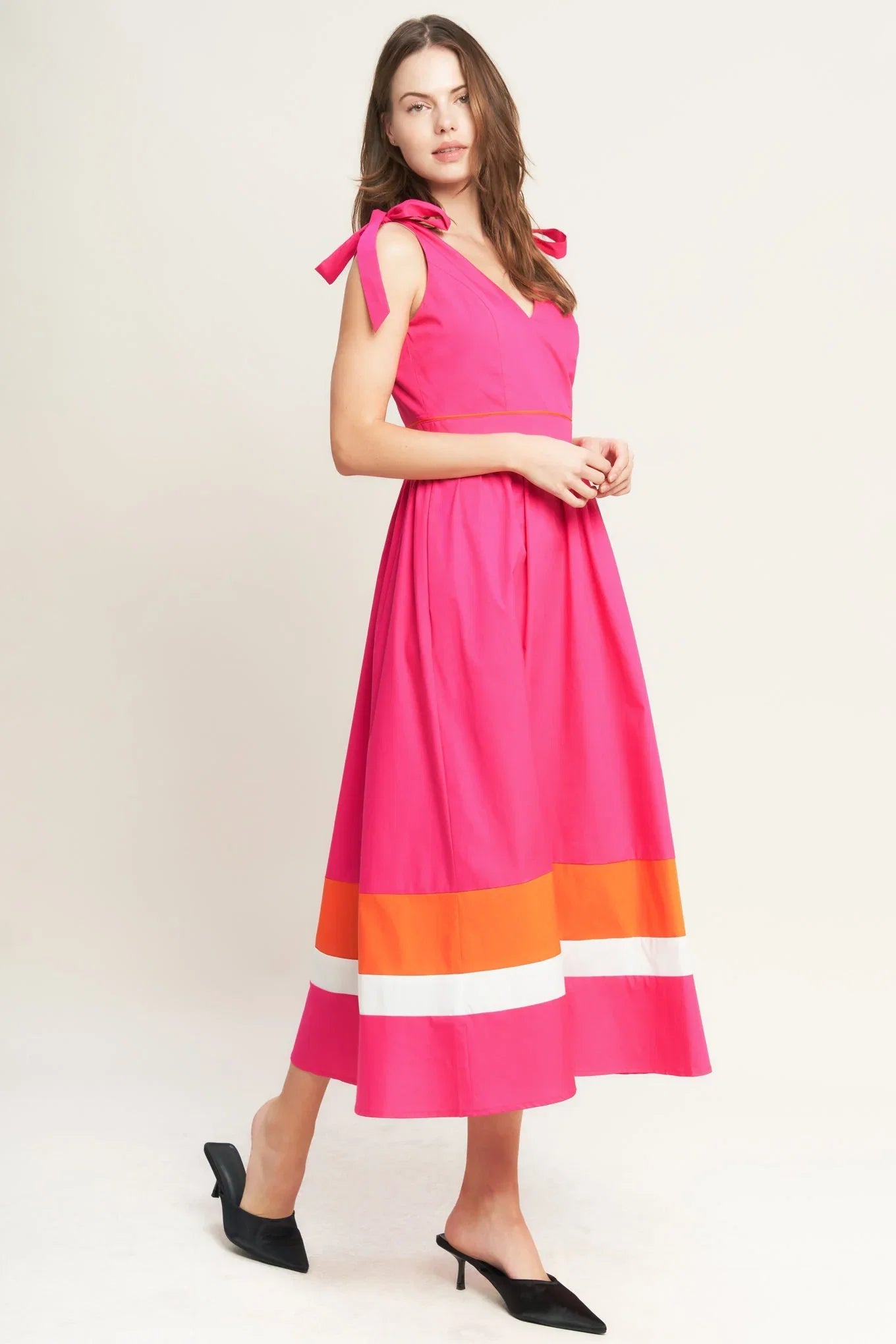 FOREST CHARM FUCHSIA ORANGE MIDI DRESS
