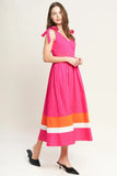 FOREST CHARM FUCHSIA ORANGE MIDI DRESS