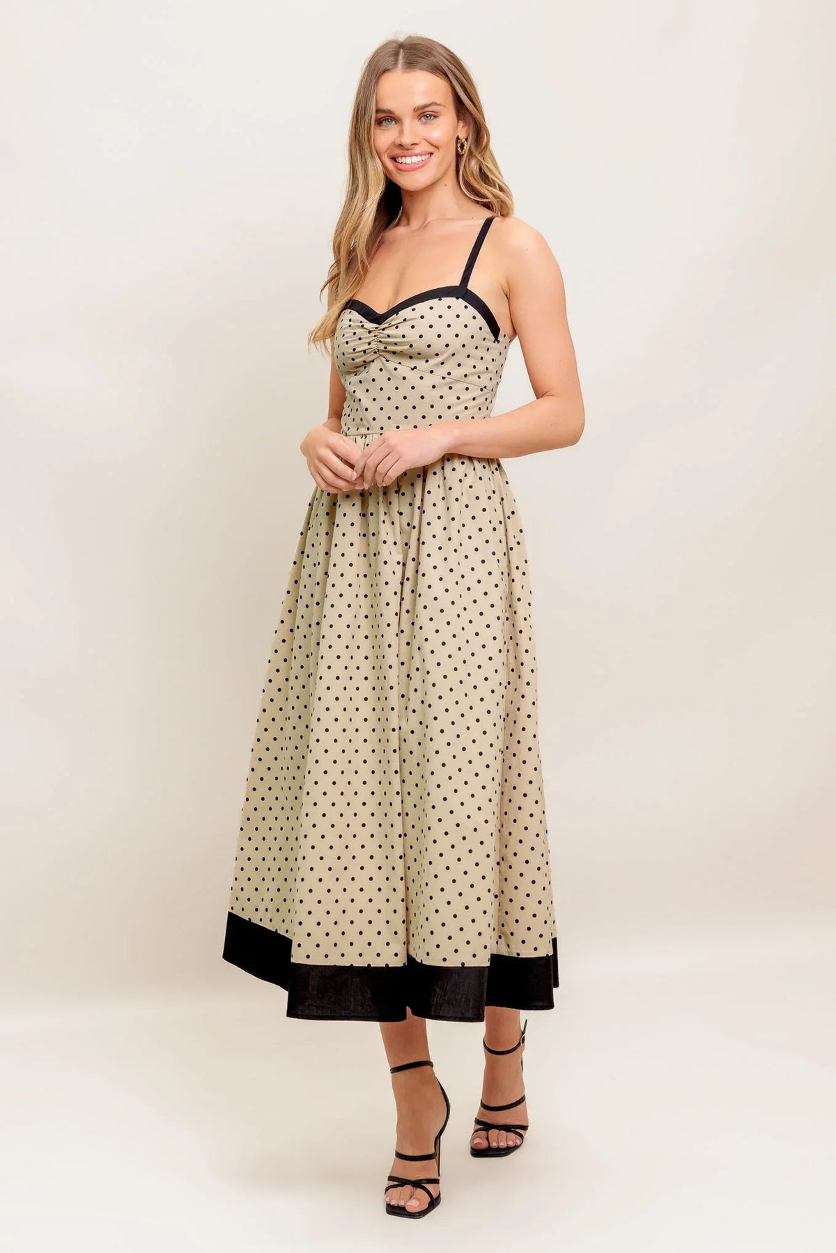 POLKA DOT PASSION MAXI DRESS TAUPE