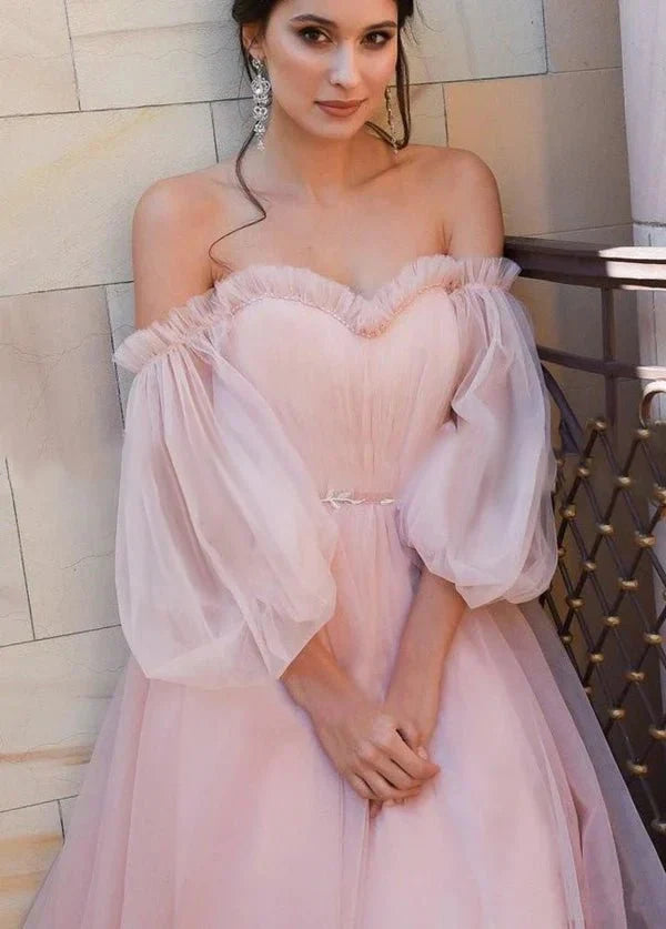 Pink Bohemian Unique Sweetheart Long Sleeve Wedding Dresses