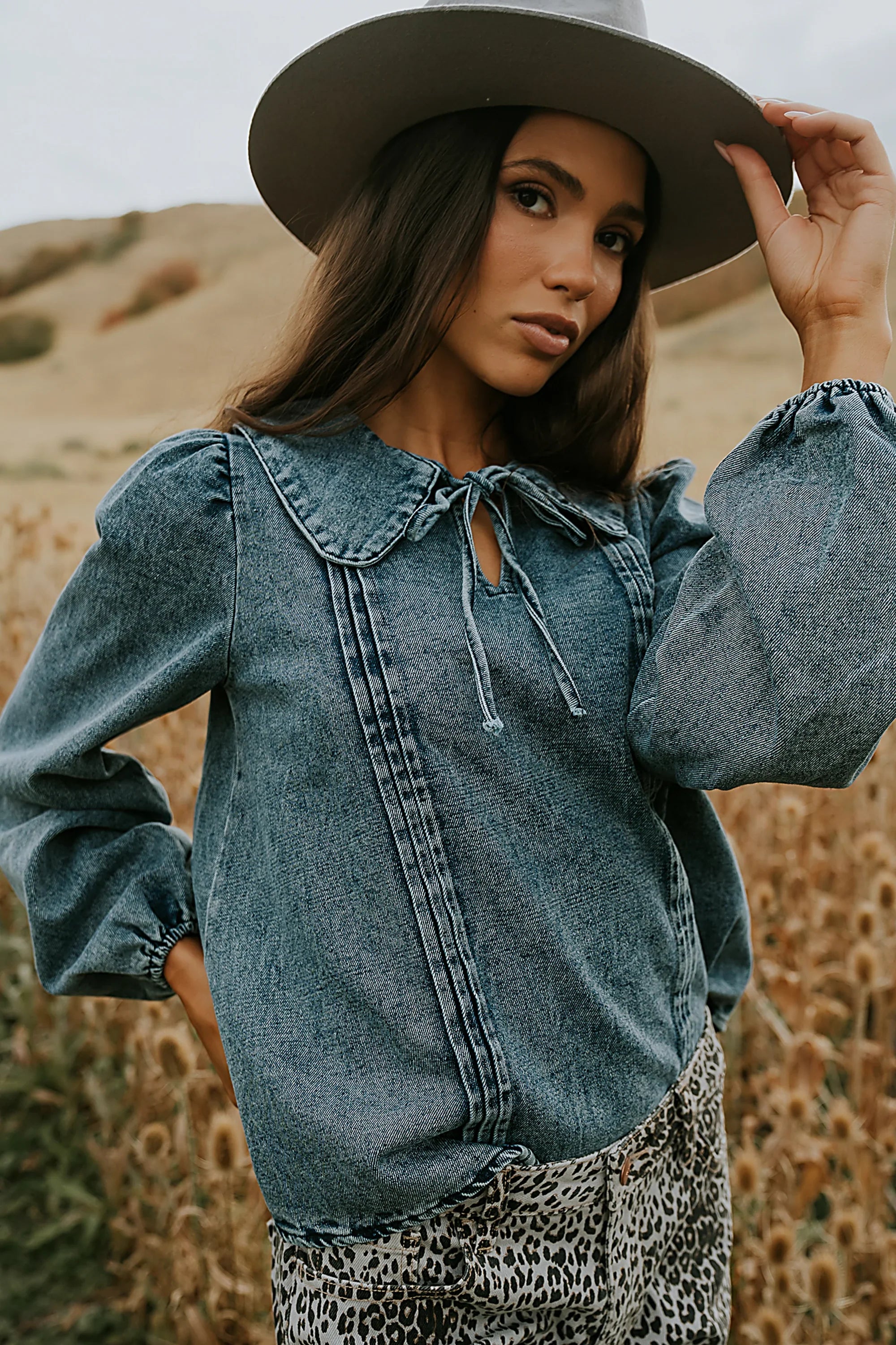 Monique Pleated Blouse in Indigo FINAL SALE