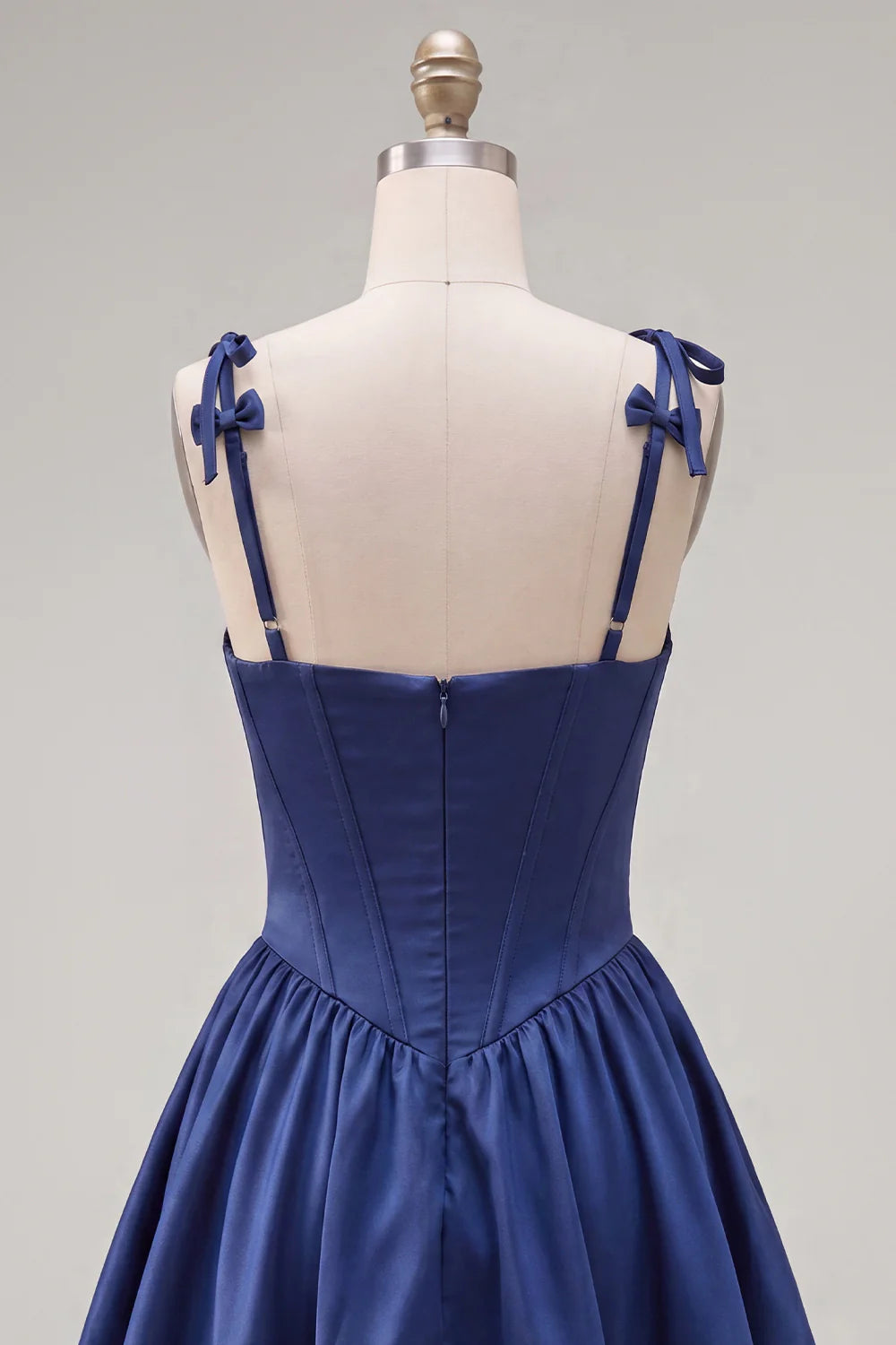 Navy A Line Spaghetti Straps Corset Homecoming Dress