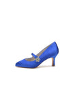 Round Toe Crystal Buckle Strap Chunky Heels