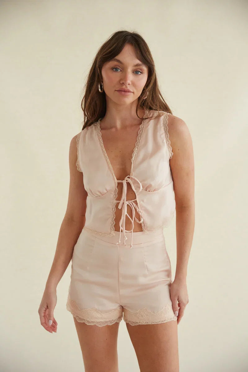 Keili Satin Vest and Shorts Set