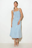 CAREFREE DAYS BLUE PINSTRIPE MIDI DRESS