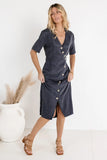 Bhar Midi Wrap Dress in Navy FINAL SALE