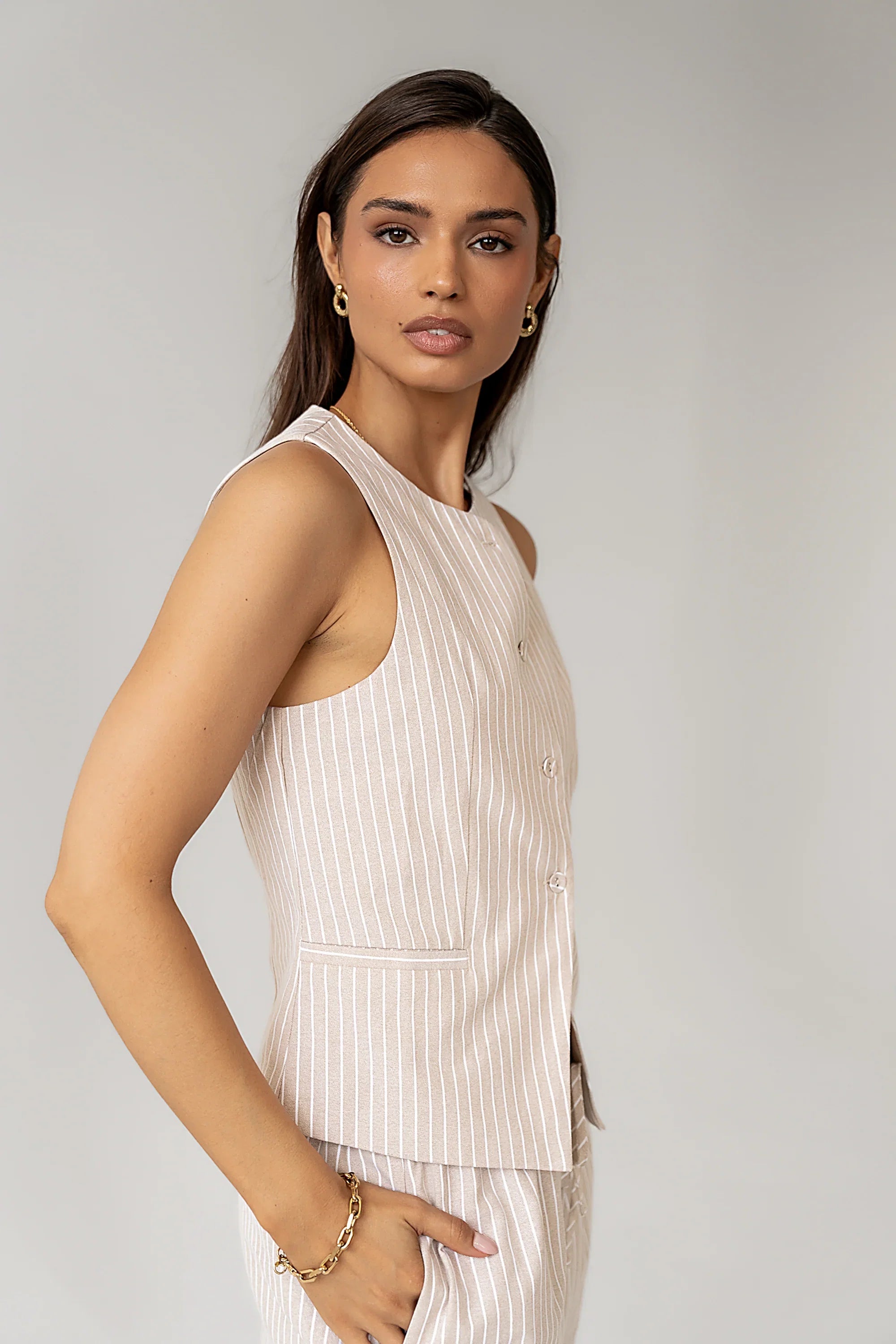 Rosa Striped Vest in Taupe