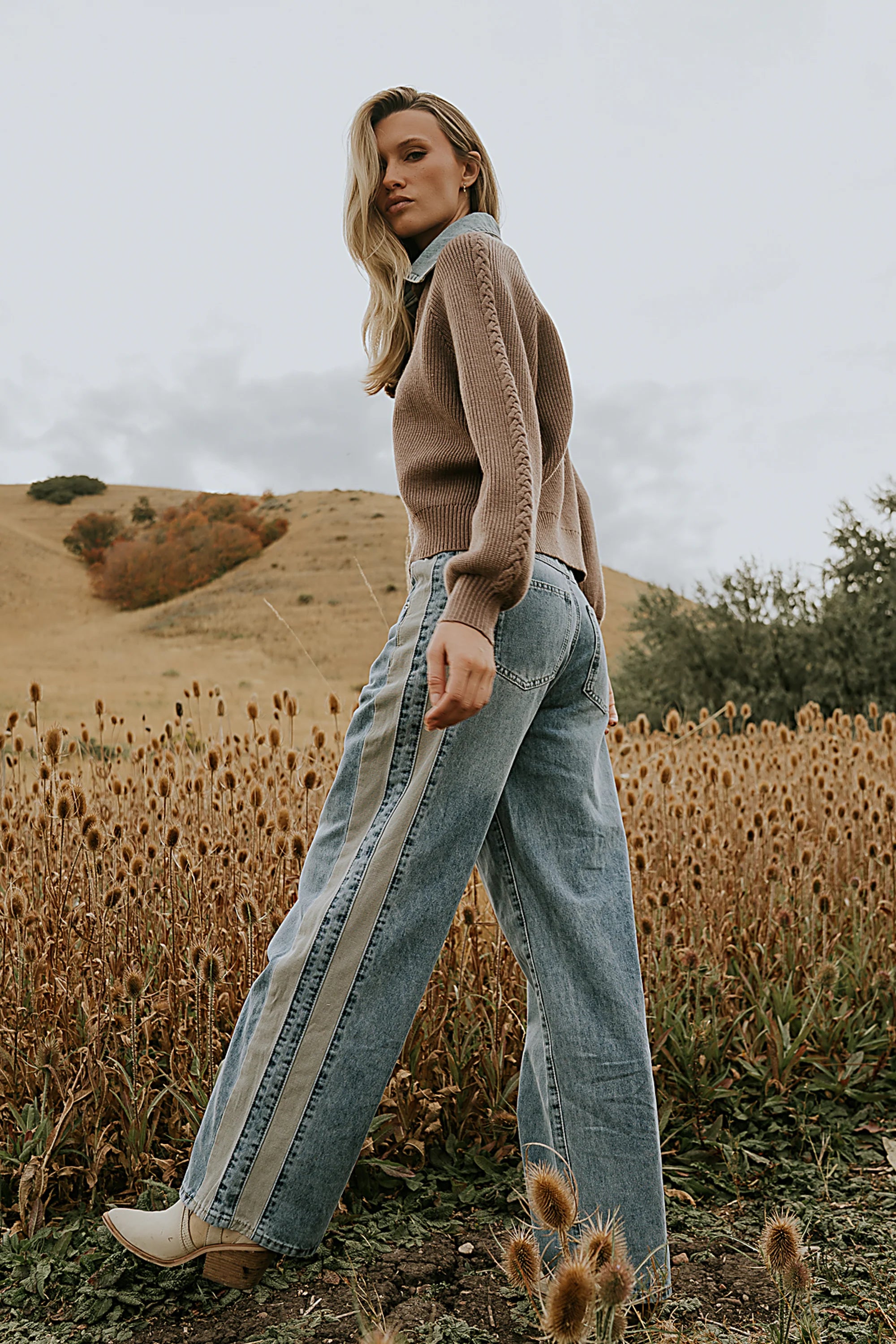 Mellanie Two Toned Baggy Jeans in Medium Wash FINAL SALE