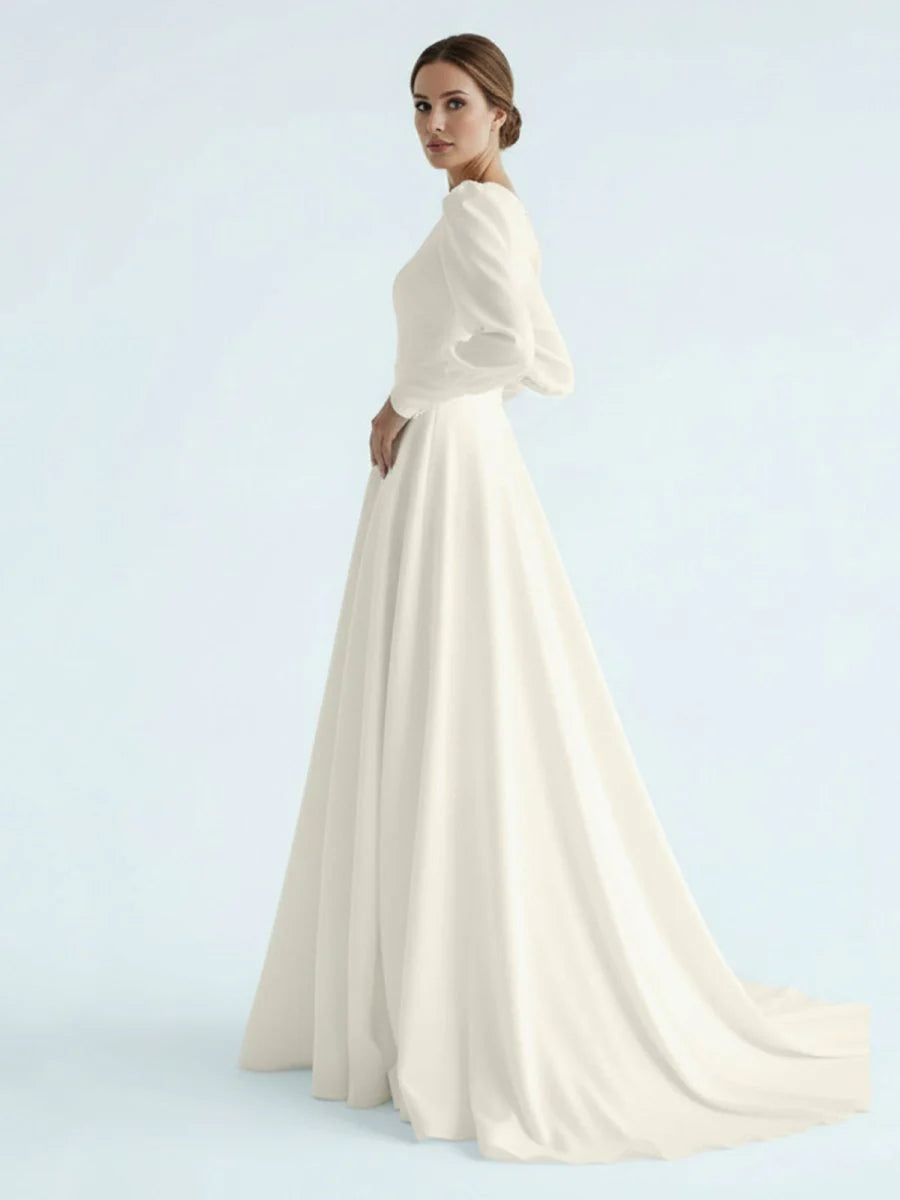 Modest A Line Long Sleeves Wedding Dress Vintage Gown