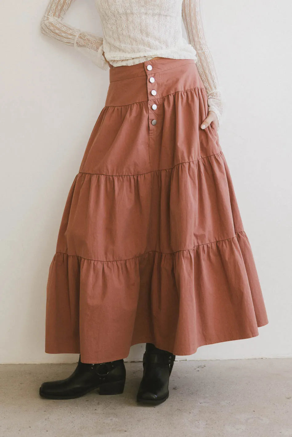 Luna Tiered Maxi Skirt in Mauve FINAL SALE