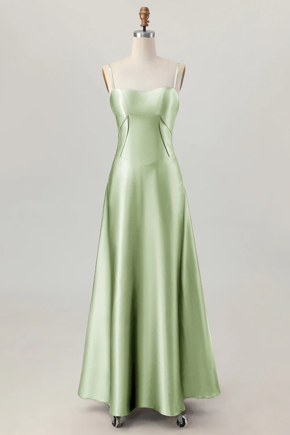 Coffee A Line Spaghetti Straps Long Bridesmaid Dress with Lace Up Back