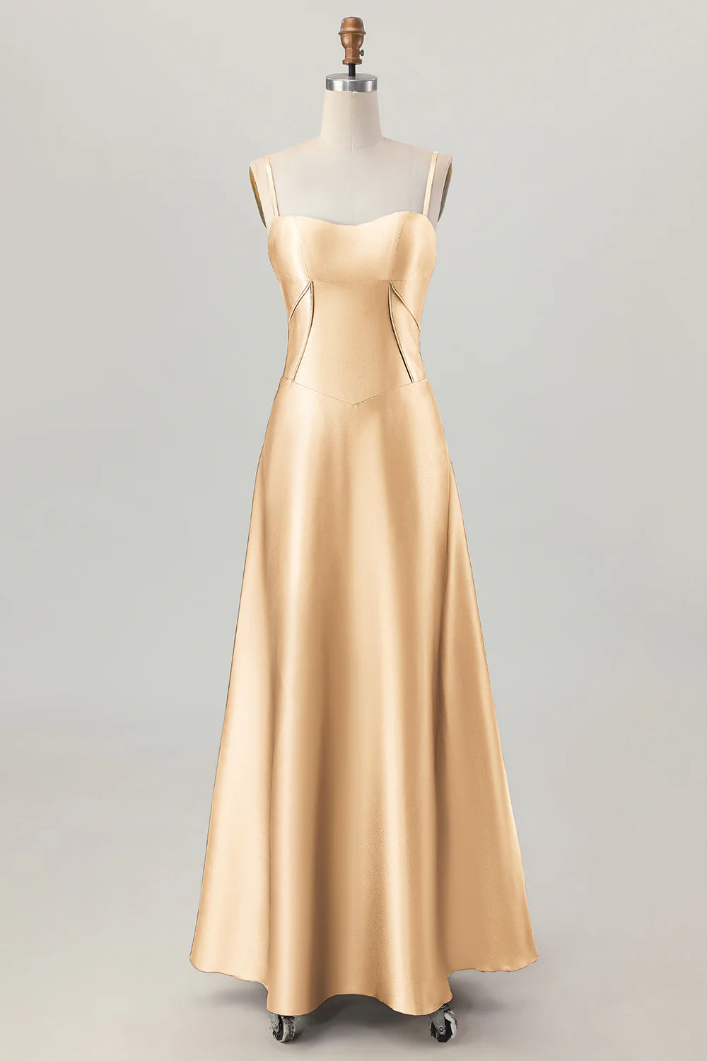 Coffee A Line Spaghetti Straps Long Bridesmaid Dress with Lace Up Back