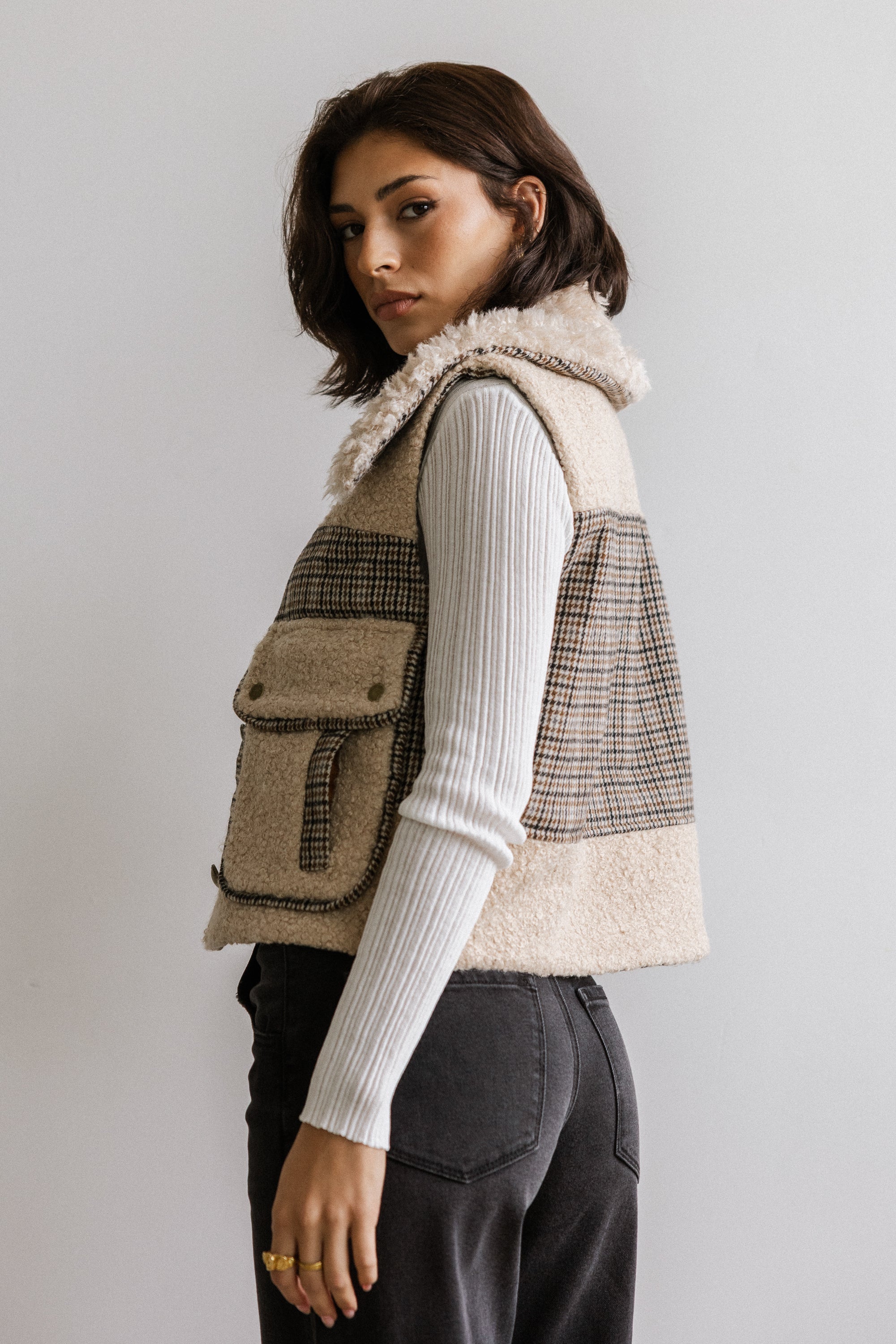 Liv Sherpa Vest in Taupe FINAL SALE