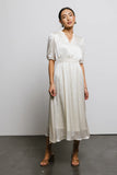 V Neck Satin Midi Dress in Cream