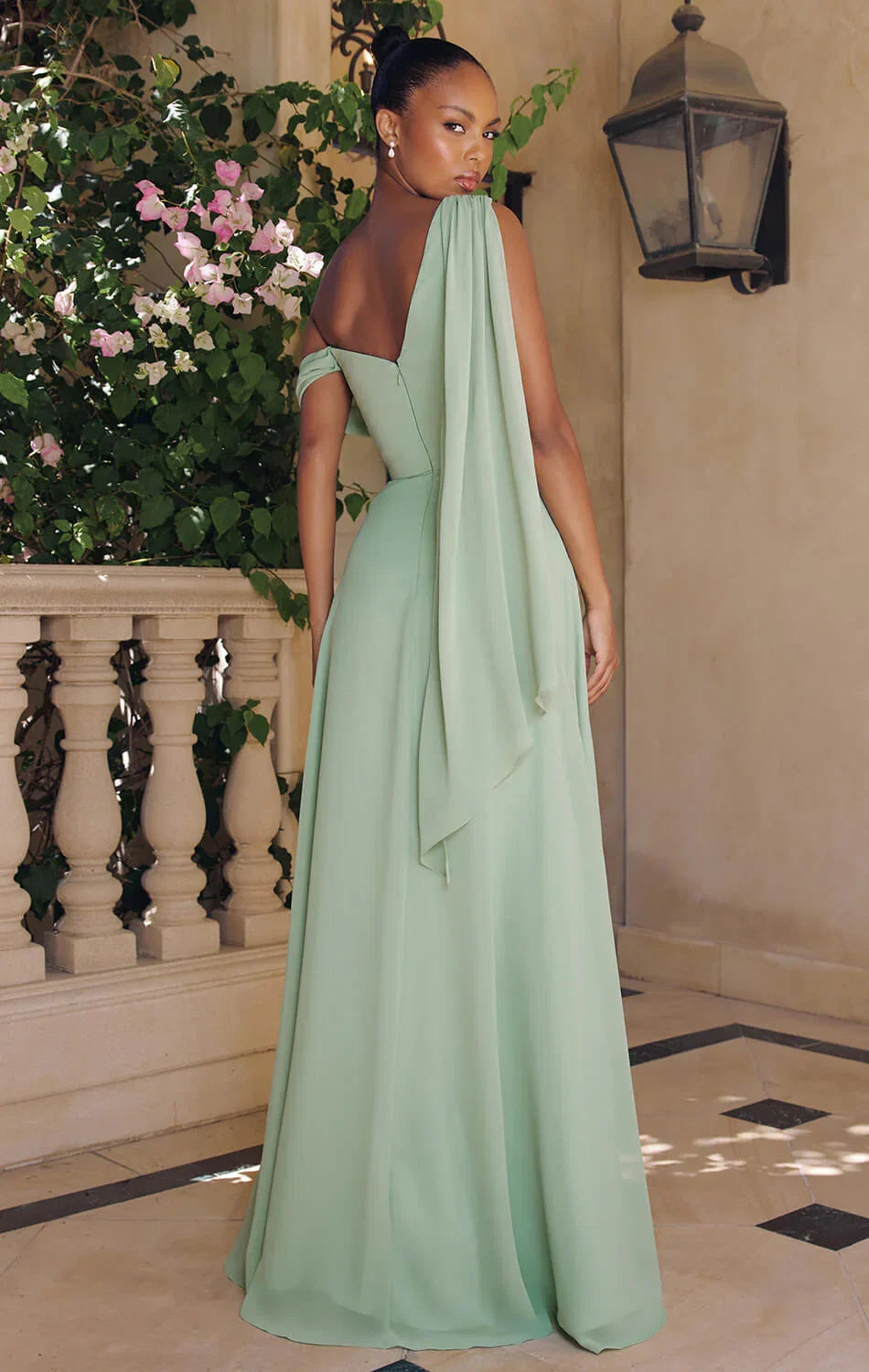 VENUS GOWN ONE SHOULDER CHIFFON DRESS