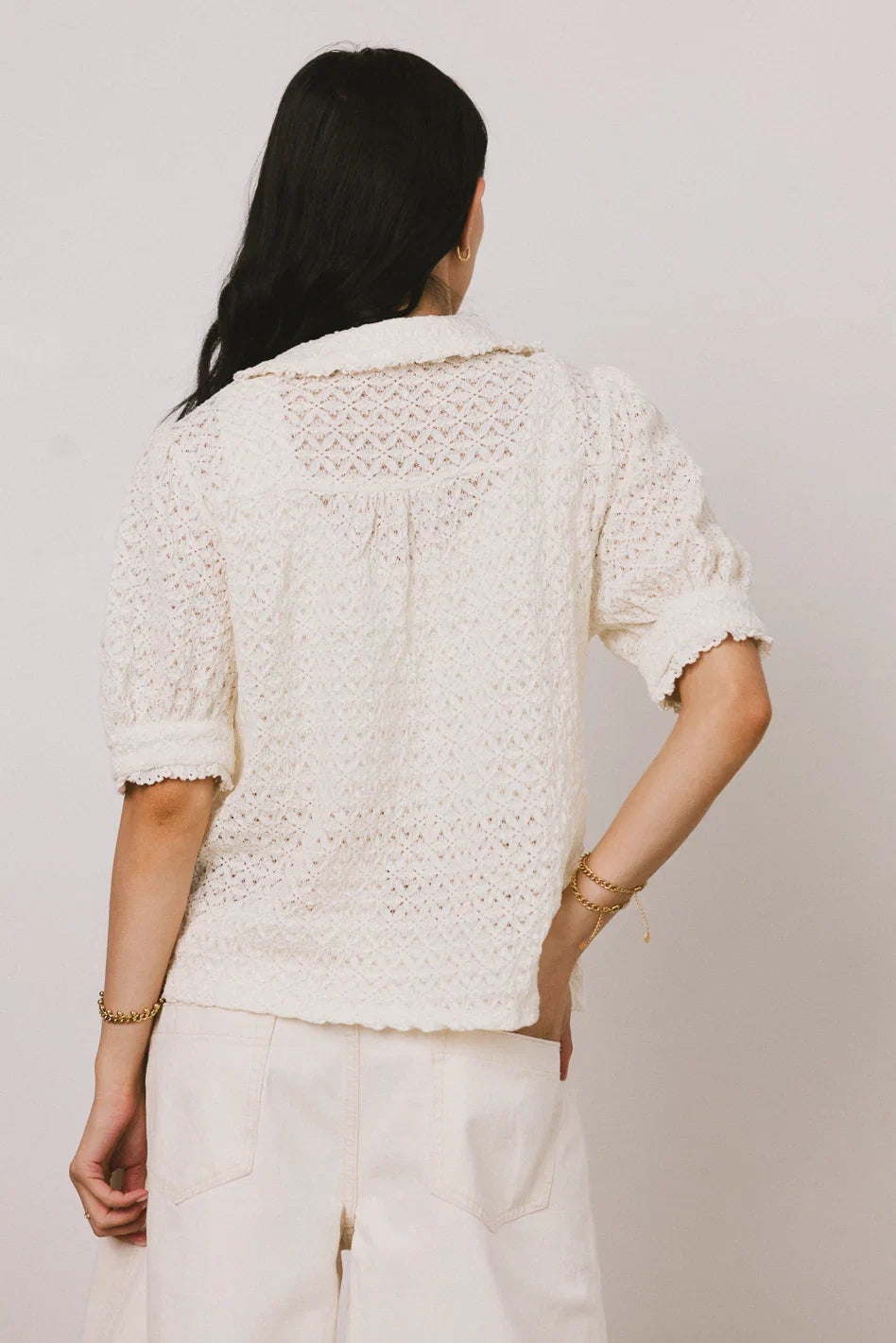 Lyla Collared Lace Top in Ivory FINAL SALE
