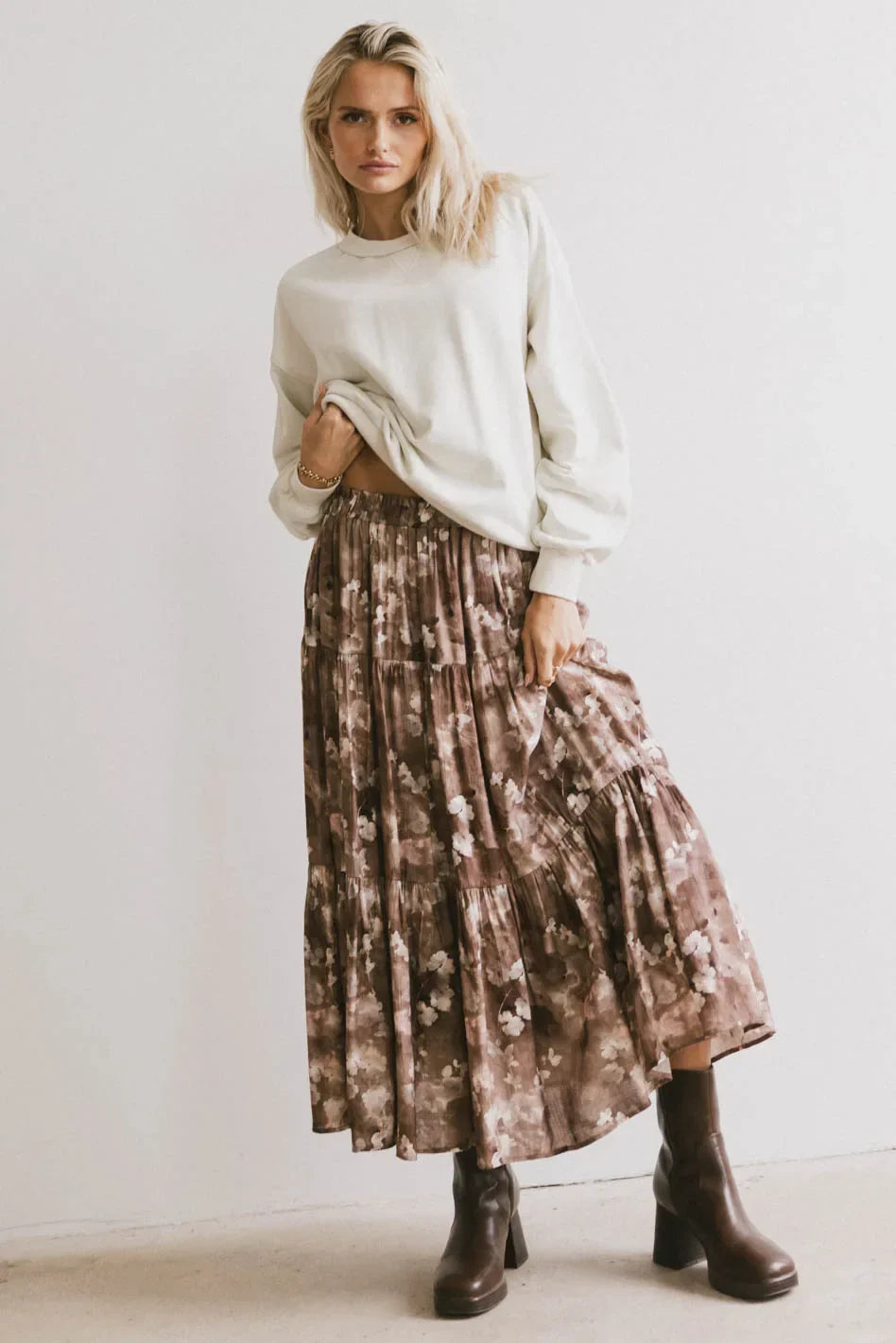 Maxine Floral Skirt in Brown FINAL SALE