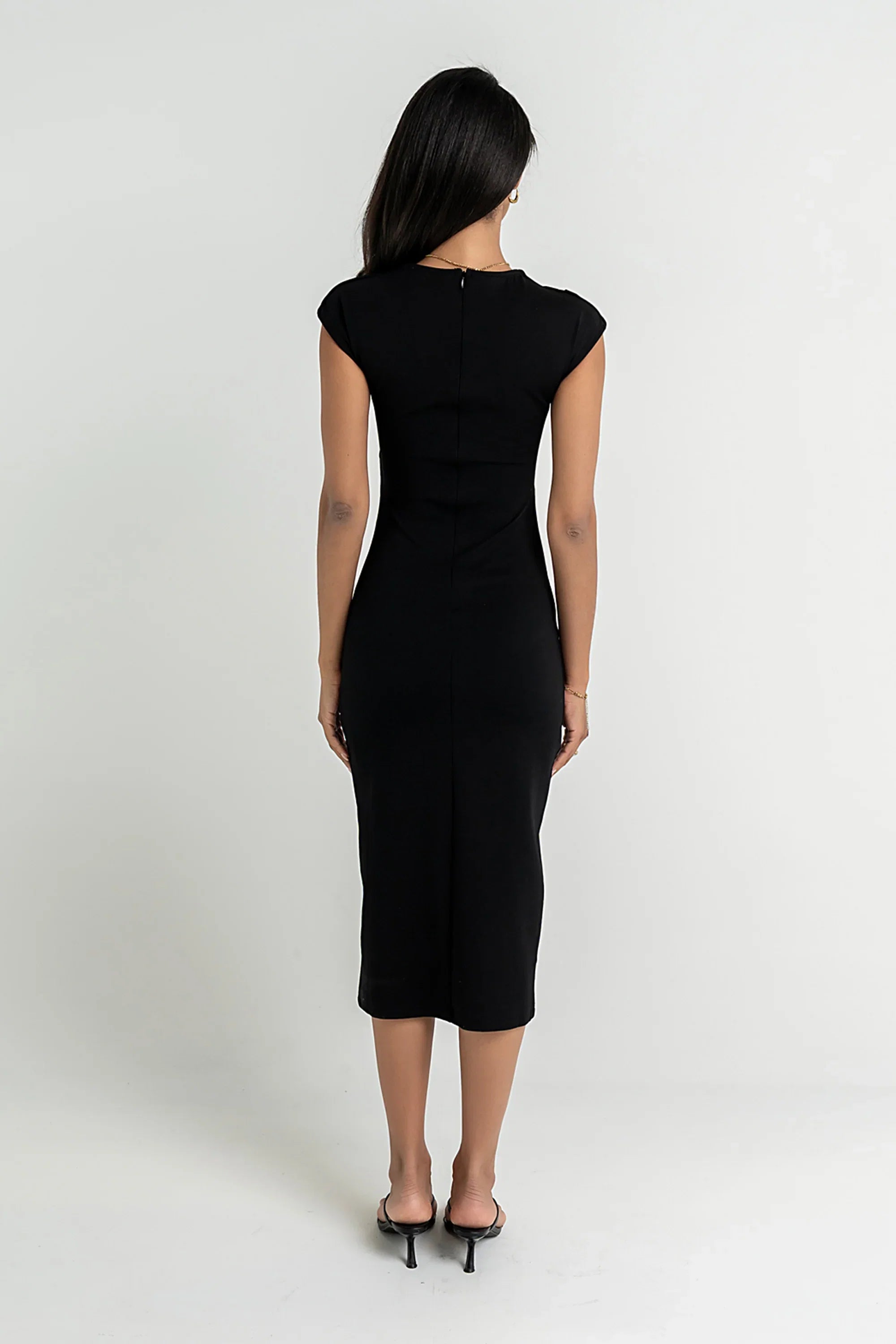 Ivy Fitted Midi Dress in Black