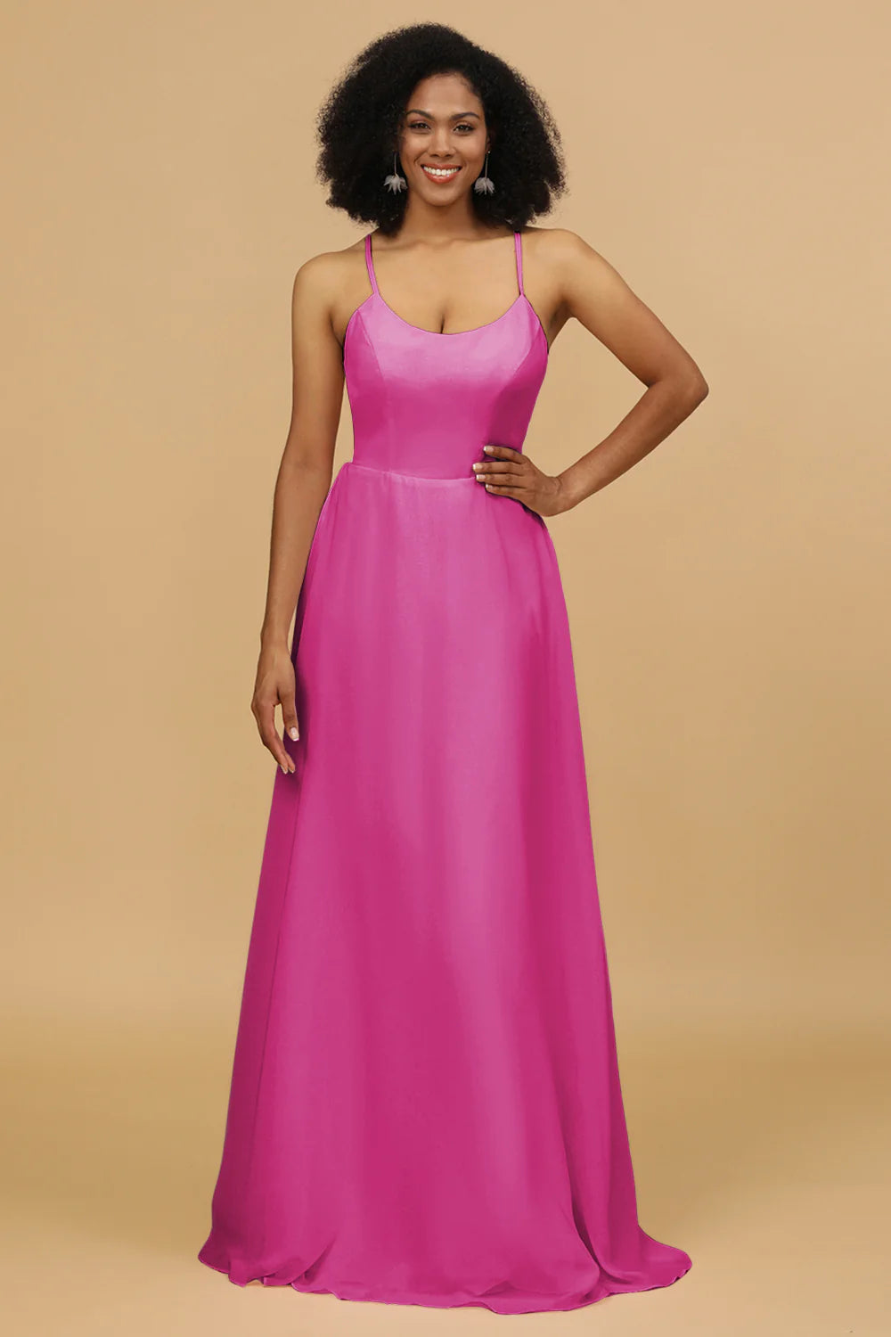 Sheath Column Spaghetti Straps Long Chiffon Bridesmaid Dress