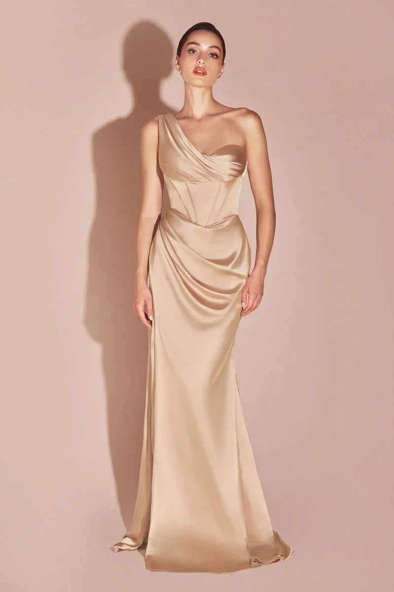 AUDRA GOWN ONE SHOULDER LUXE SATIN CORSET DRESS