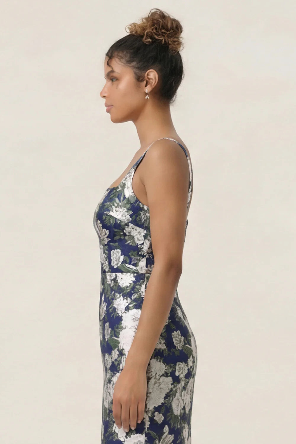 Lilac Flower Sheath Square Neck Ankle Length Wedding Guest Dress
