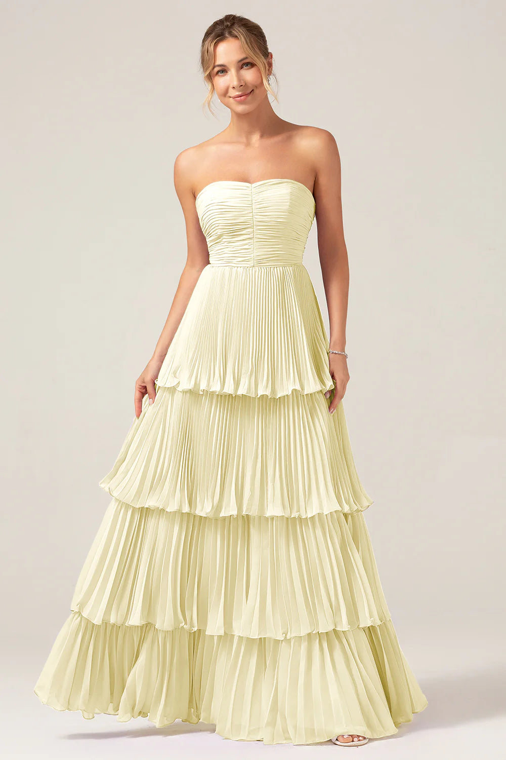 Dusty Sage A Line Sweetheart Tiered Chiffon Floor Length Dress