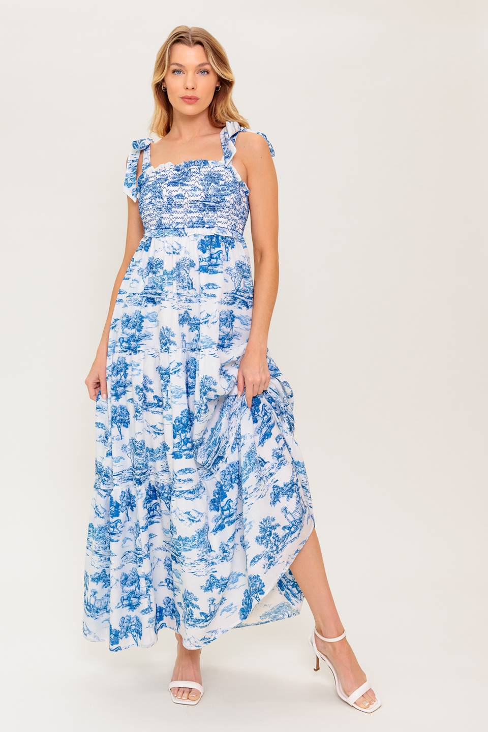 WHEN IN ROME MIDI DRESS BLUE WHITE TOILE