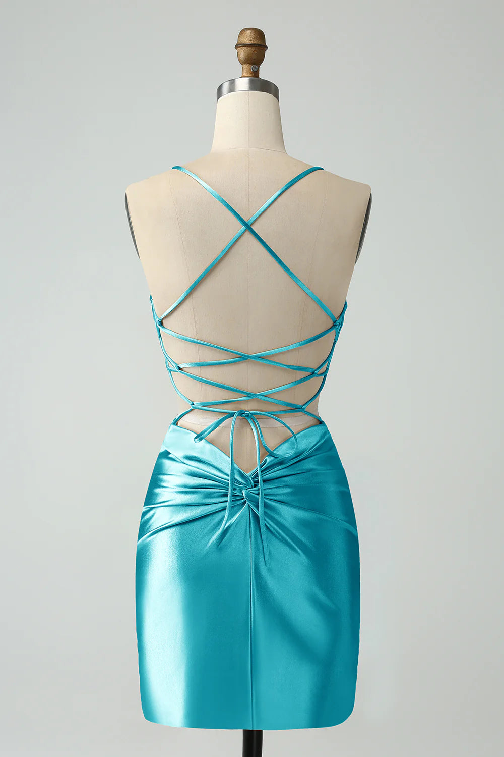 Golden Bodycon Spaghetti Straps Lace up Back Short Homecoming Dress