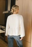 Lucie Peplum Tie Blouse in Cream FINAL SALE