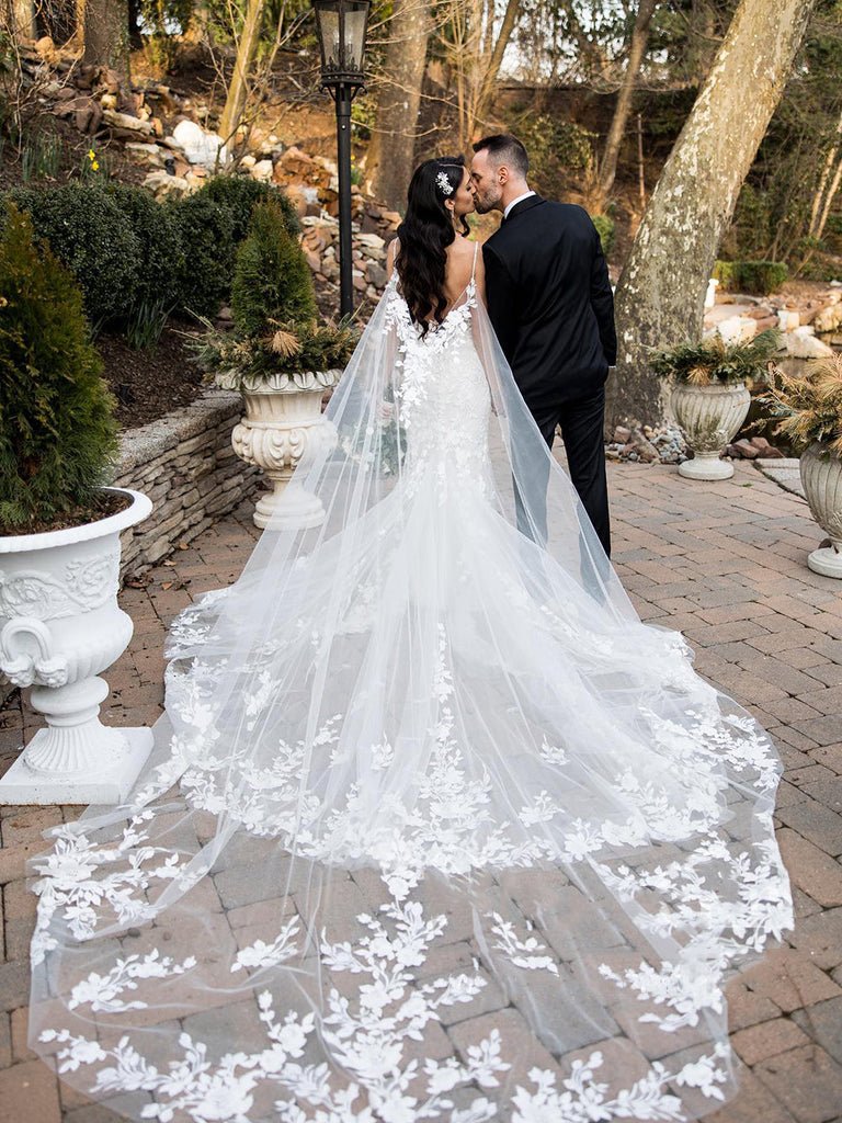 Non traditional Wedding Veil Floral Lace Cathedral Veil Bridal Veil