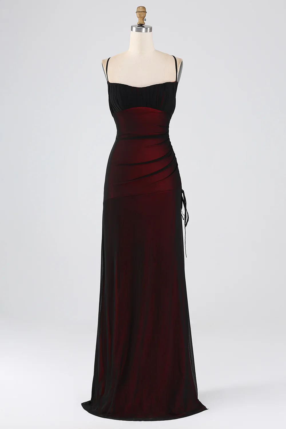 Sheath Spaghetti Straps Floor Length Black Blue Bridesmaid Dress with Elasticity