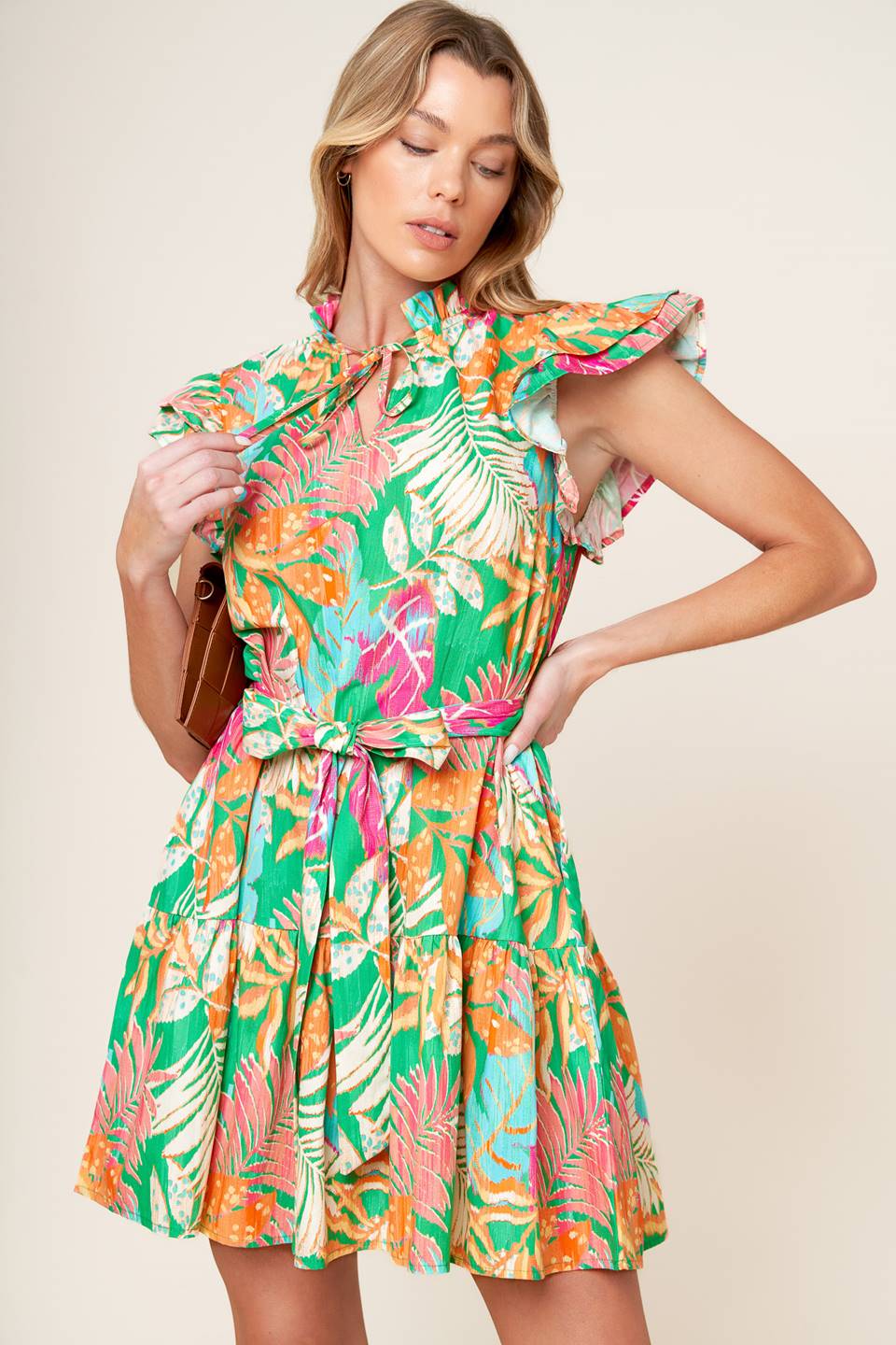 PORT OF CALL MINI DRESS GREEN MULTI