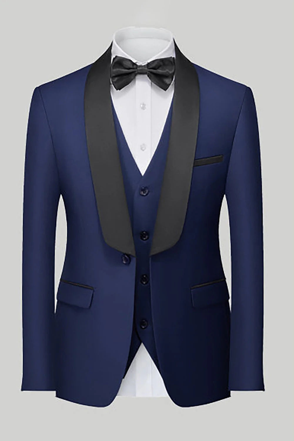 Mens Black Silm Fit 3 Piece Shawl Lapel One Button Wedding Guest Suits