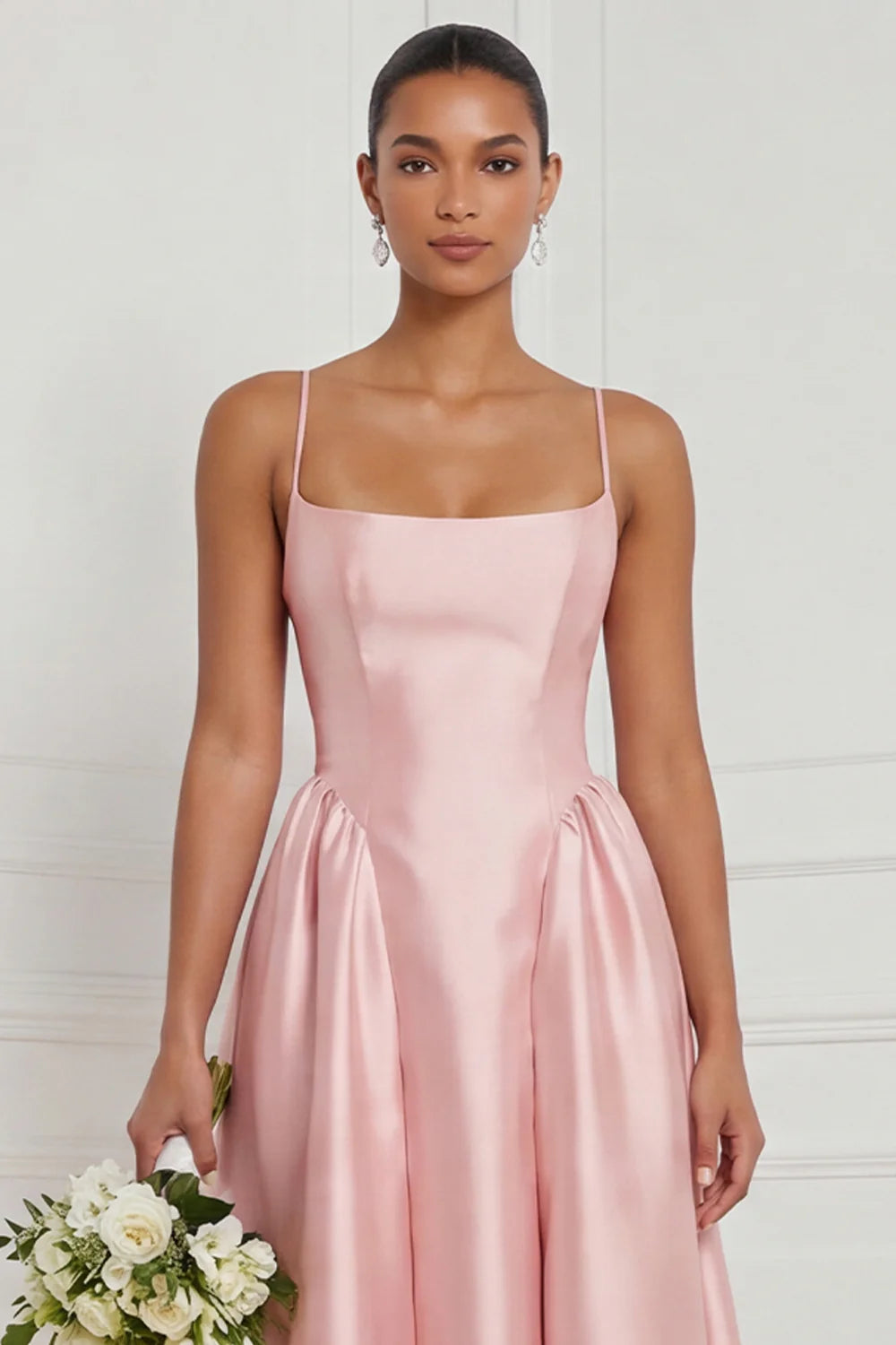 Satin A Line Spaghetti Straps Yellow Bridesmaid Dress