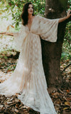 A Line Plunging Neckline Lace Wedding Dress With Open Back