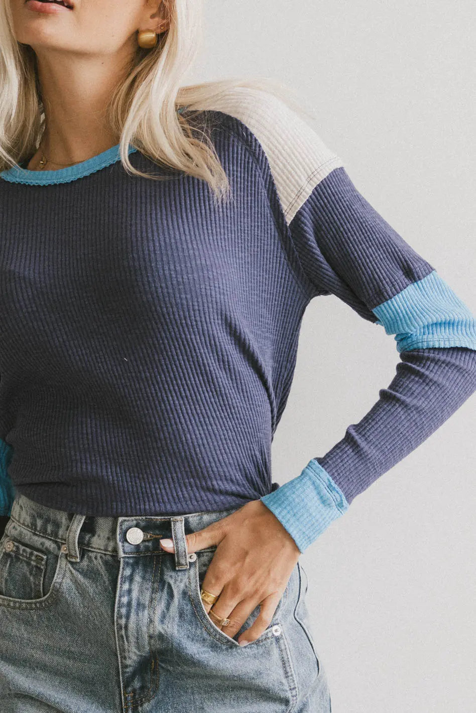 Sarai Ribbed Top in Blue FINAL SALE