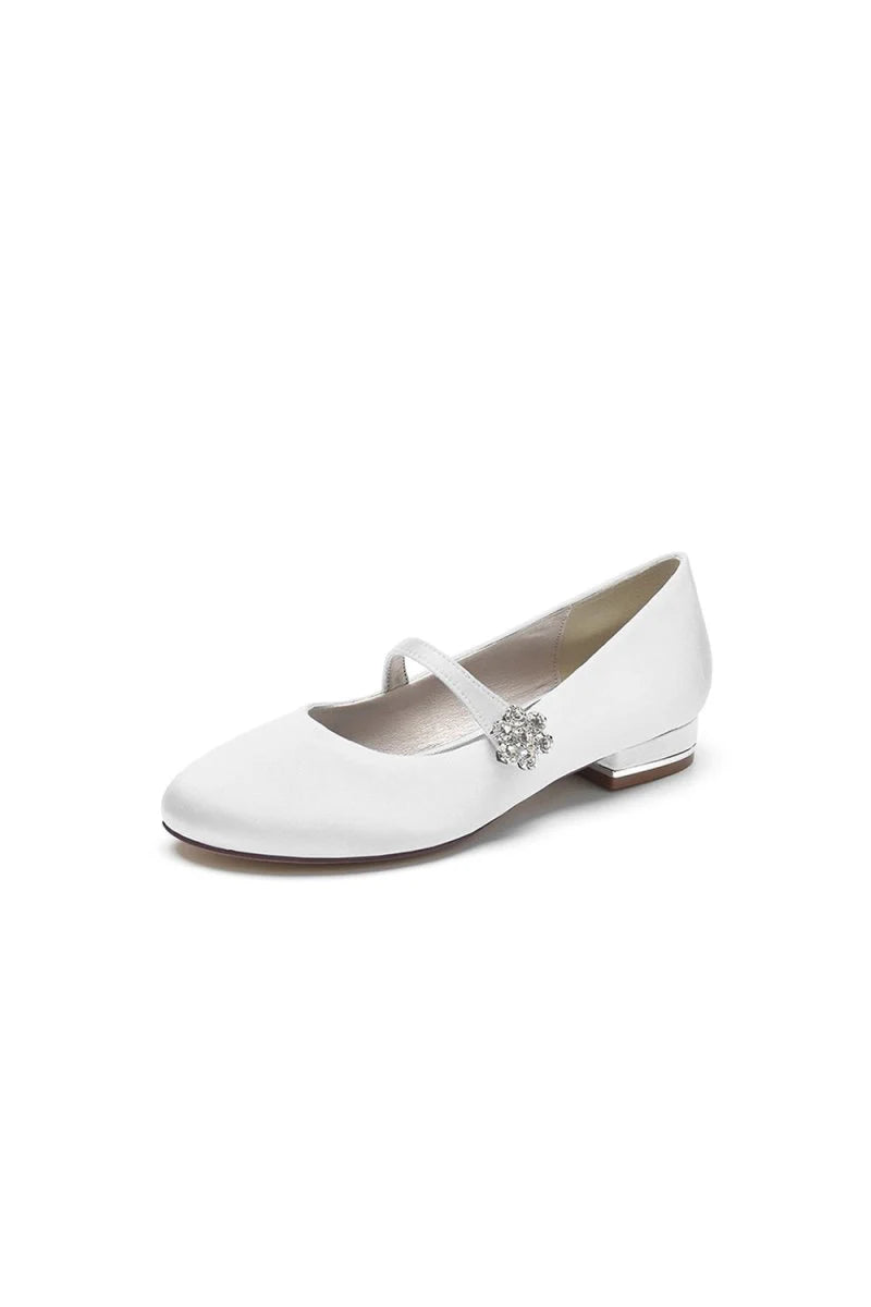 Round Toe Crystal Flower Flats