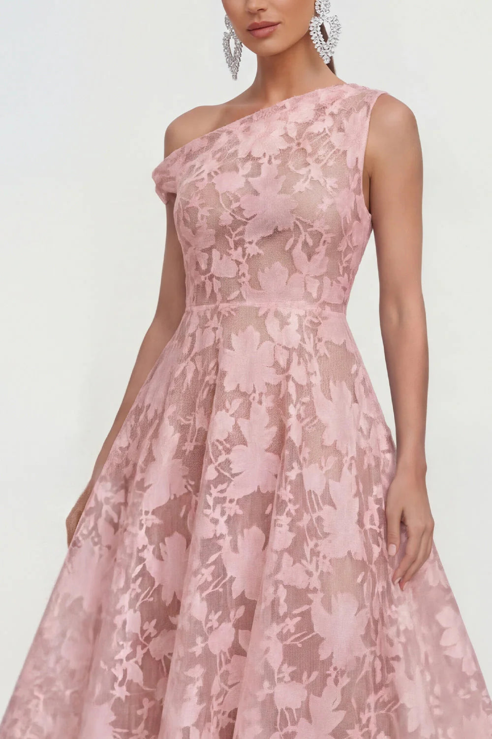 Floral Yellow Asymmetrical Neck A Line Wedding Guest Dress
