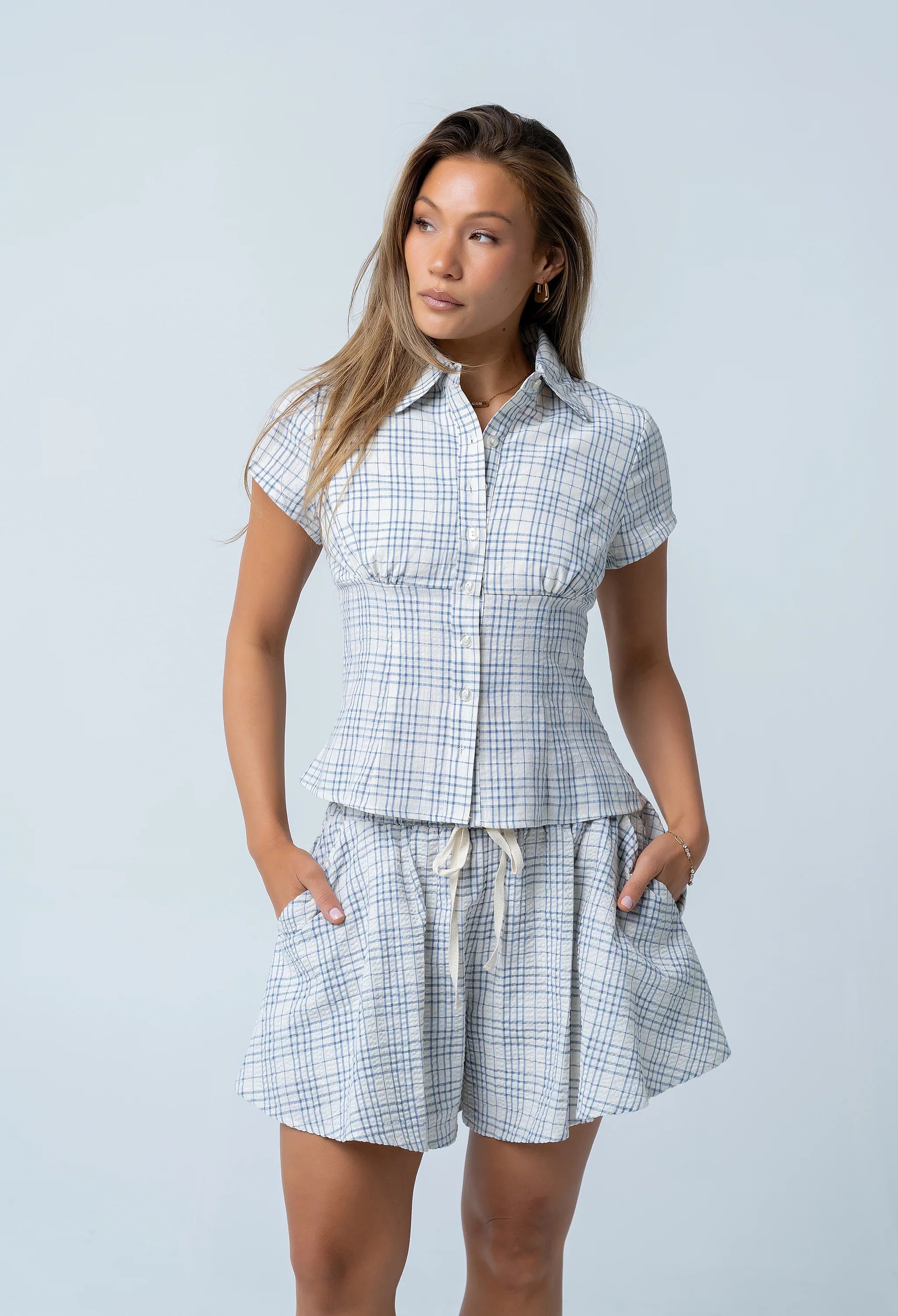 Tristan Plaid Button Up in Blue