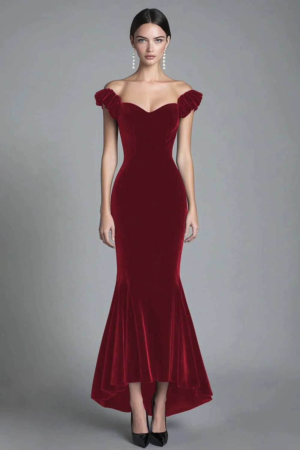 Black Off the Shoulder Mermaid Velvet Long Formal Dress