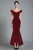 Black Off the Shoulder Mermaid Velvet Long Formal Dress