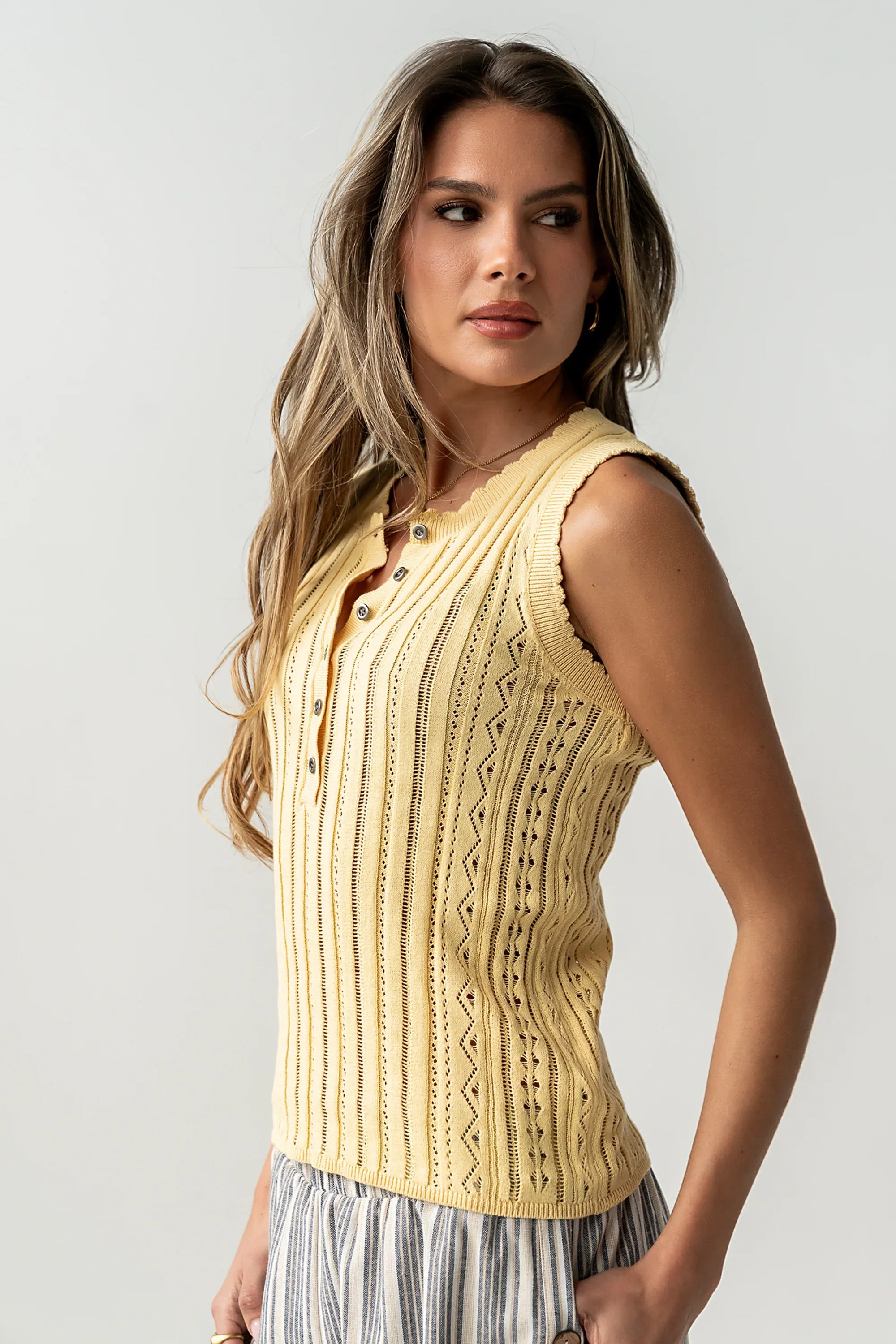 Lina Pointelle Knit Tank in Yellow