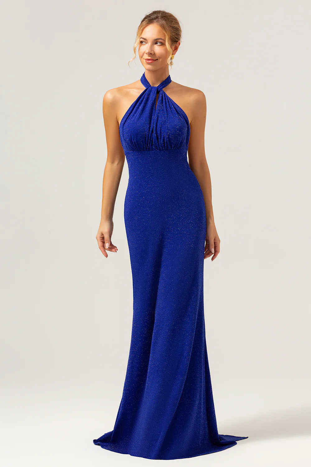 Glitter Royal Blue Mermaid Halter Corset Backless Long Formal Dress