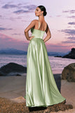 Light Green A Line Halter Satin Hollow Out Long Bridesmaid Dress with Flower