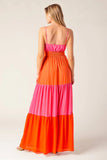 REGAL SUNRISE PINK RED COLOR BLOCKED MAXI DRESS